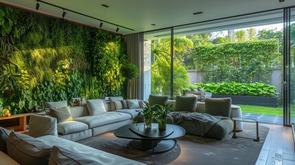 Fototapeta premium A contemporary living room with a green living wall