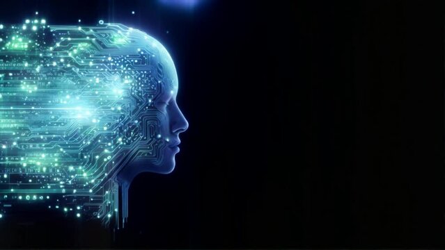 Animation of human face with glowing circuit, 4k animation.