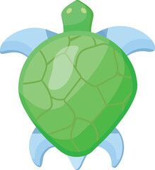 Colorful vector graphic of a cute cartoon sea turtle with flippers in the ocean