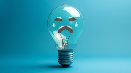 A conceptual image featuring a clear light bulb with miniature clouds and rain inside, set against a serene blue background.