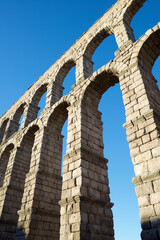 View of the Roman aqueduct in the city of Segovia, Castilla Leon in Spain.