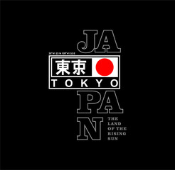 Tokyo. The Land of the rising sun slogan t-shirt trendy design. Colorful apparel typography tee shirt