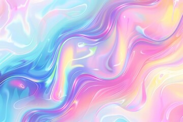 Obraz premium Iridescent holographic rainbow pastel colors digital art phone wallpaper with iridescence and opalescence in the style of rainbow fluid design.