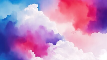 Fototapeta premium Red blue and purple watercolor background abstract puffy clouds in bright colors
