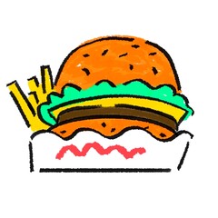 Hamburger and chips artwork minimal style for cafe and restaurant