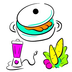 Food and kitchen objects minimal style for artwork