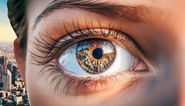 oeil noisette avec des reflets marron en macro, ia g&eacute;n&eacute;rative	
