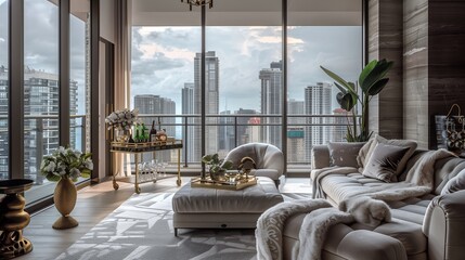 A luxurious living room in a high-rise