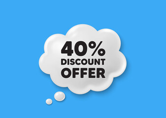 40 percent discount tag. Comic speech bubble 3d icon. Sale offer price sign. Special offer symbol. Discount chat offer. Speech bubble comic banner. Discount balloon. Vector