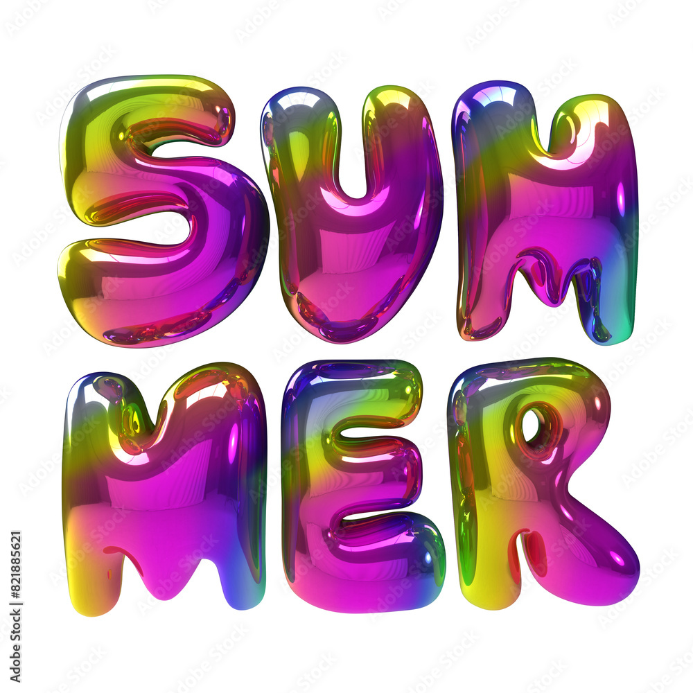 Poster word summer isolated on transparent background. 3d lettering . text with lollipop texture. glossy su