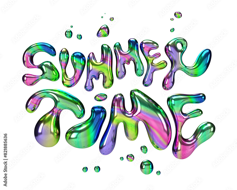 Poster summer time lettering isolated on transparent background. 3d letters. text with lollipop texture. gl