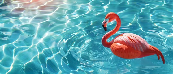 Vibrant pink flamingo float in a clear blue pool. Summer vibes captured in a refreshing scene of tranquility and leisure. - Powered by Adobe