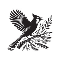 Minimalist Blue Jay Vector Silhouette: The Vibrant Energy and Grace of These Iconic Birds- Blue Jay Illustration - Bird Silhouette.