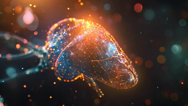 Human liver. Isolated with 3D hologram. Medical concept. new technology