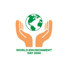 Human Hands holding Earth Concept. World Environment Day. 5 June. Editable EPS file.