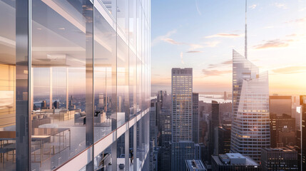 an urban skyscraper with floor-to-ceiling windows
