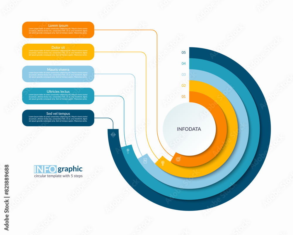 Canvas Prints infographic semi circle layered concentric template with 5 steps, options. process chart, cycle diag