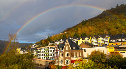 The old town of Cochem along Mosel river with autumn scene  in Germany