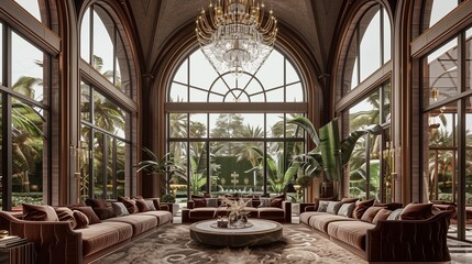 A luxurious living room with a large