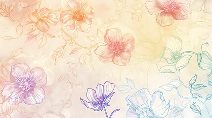 Playful and Artistic Floral Wallpaper with Colorful Handdrawn Illustrations on Soft Pastel Background