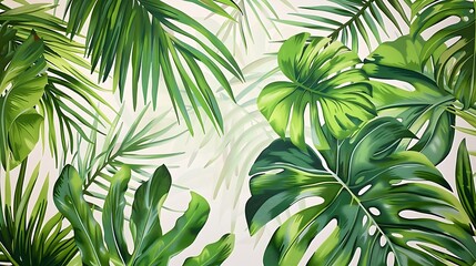 Tropical Paradise Vibes - Lush Green Palm Leaves on Crisp White Background for Exotic DÃ©cor