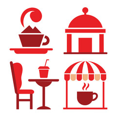 Terrace café different style icon set vector