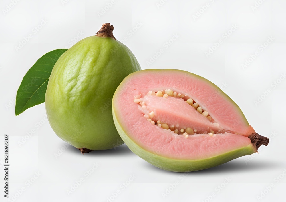 Wall mural Guava fruit with leaves isolated on a white background, with clipping path.