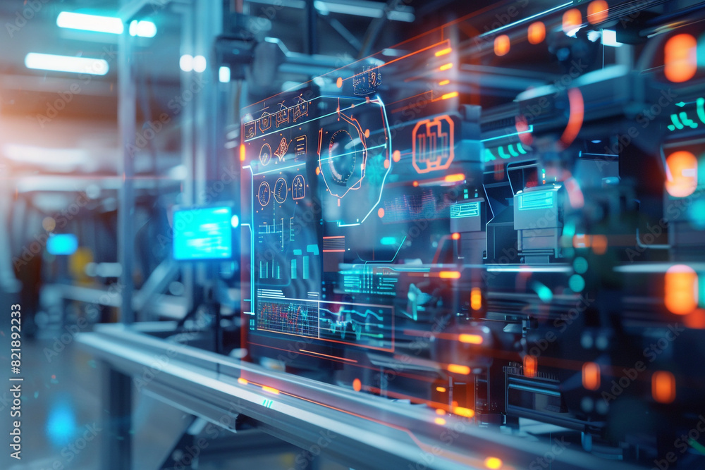 Poster technology industrial business process workflow organisation structure on virtual screen, iot smart 