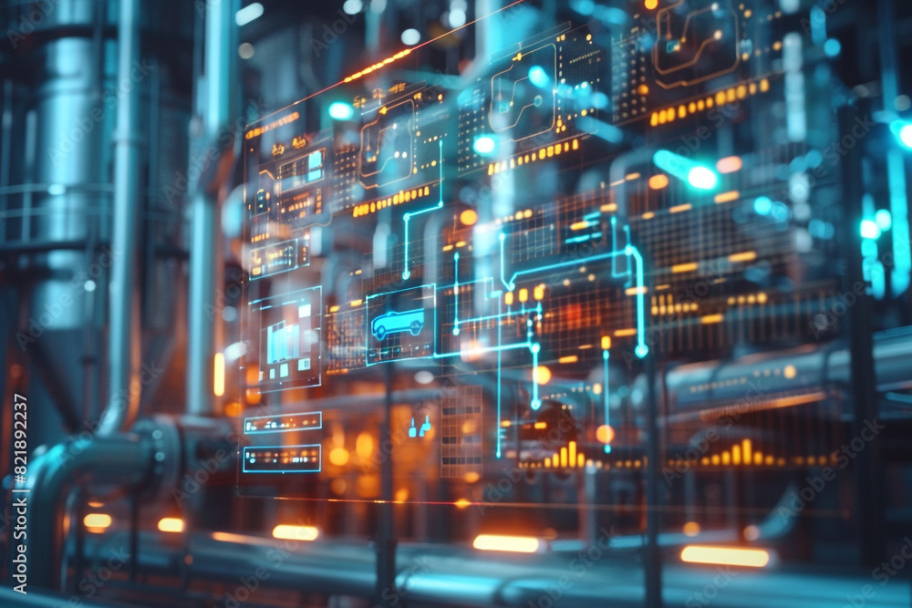 Poster technology industrial business process workflow organisation structure on virtual screen, iot smart 