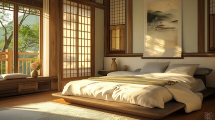 Fototapeta premium Frame mockup, modern and oriental apartment hanok style
