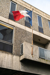 Facade noircie de la mairie annexe de Rouen Chatelet, incendiée suite aux émeutes urbaines de...