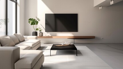 Fototapeta premium A minimalist living room with a focus on clean lines and functionality