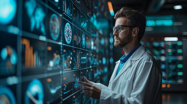 Professional IT Technical Support Specialists and Software Programmer Working on Computers in Monitoring Control Room with Digital Screens with Server Data, Blockchain Network and Surveillance Maps.