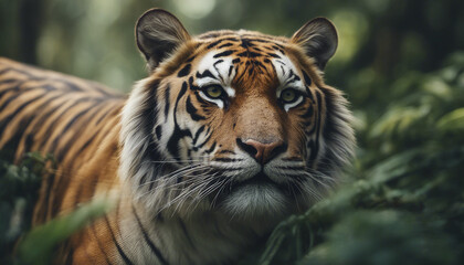 Obraz premium Majestic Tiger in Lush Forest Setting