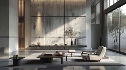 A minimalist living room with a focus on architectural beauty