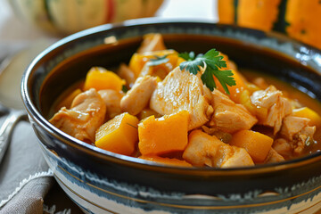 Tender chicken and pumpkin stew is a recipe for a delicious and satisfying lunch 