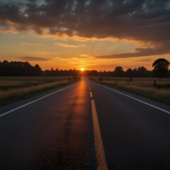 sunset on the road