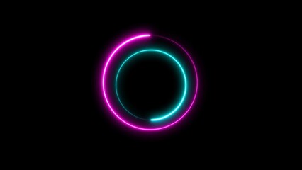 Blue and pink light moving for overlay element. 3D illustration rendering. neon circle frame loading icon background.