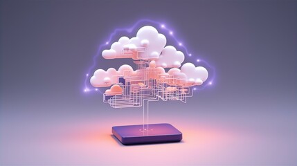 Cloud computing concept illustration with icons and symbols on a blue background