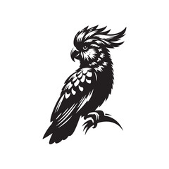 Cockatoo Silhouette: Bold Black Vector Art Capturing the Majestic Beauty and Charisma of These Iconic Parrots- Cockatoo Parrot Vector- Cockatoo Parrot Illustration.