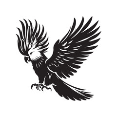 Cockatoo Silhouette: Bold Black Vector Art Capturing the Majestic Beauty and Charisma of These Iconic Parrots- Cockatoo Parrot Vector- Cockatoo Parrot Illustration.