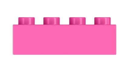 Hot Pink Block Isolated on a White Background. Close Up View of a Plastic Children Game Brick for Constructors, Front View. High Quality 3D Rendering with a Work Path. 8K Ultra HD, 7680x4320