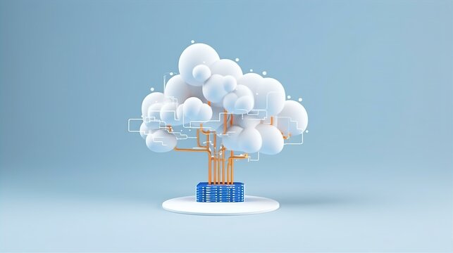 Cloud computing concept illustration with icons and symbols on a blue background