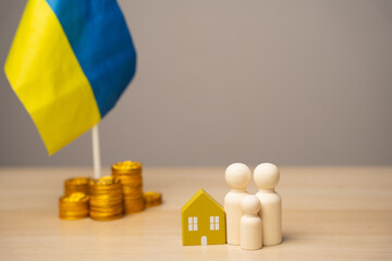 The concept of helping Ukrainian residents affected by the war. Financial support and donation. A...