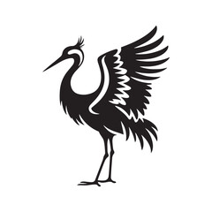 Crane Vector Silhouette: Black Vector Art Capturing the Graceful Majesty and Elegance of These Iconic Water bird - Crane bird Illustration.