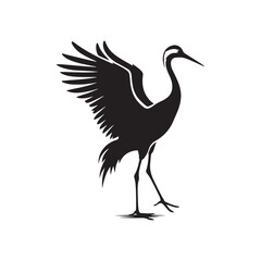 Crane Vector Silhouette: Black Vector Art Capturing the Graceful Majesty and Elegance of These Iconic Water bird - Crane bird Illustration.