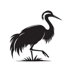 Crane Vector Silhouette: Black Vector Art Capturing the Graceful Majesty and Elegance of These Iconic Water bird - Crane bird Illustration.