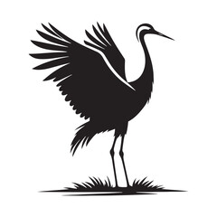 Crane Vector Silhouette: Black Vector Art Capturing the Graceful Majesty and Elegance of These Iconic Water bird - Crane bird Illustration.