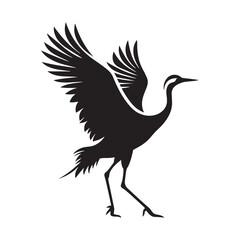 Crane Vector Silhouette: Black Vector Art Capturing the Graceful Majesty and Elegance of These Iconic Water bird - Crane bird Illustration.