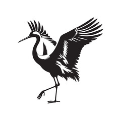 Crane Vector Silhouette: Black Vector Art Capturing the Graceful Majesty and Elegance of These Iconic Water bird - Crane bird Illustration.